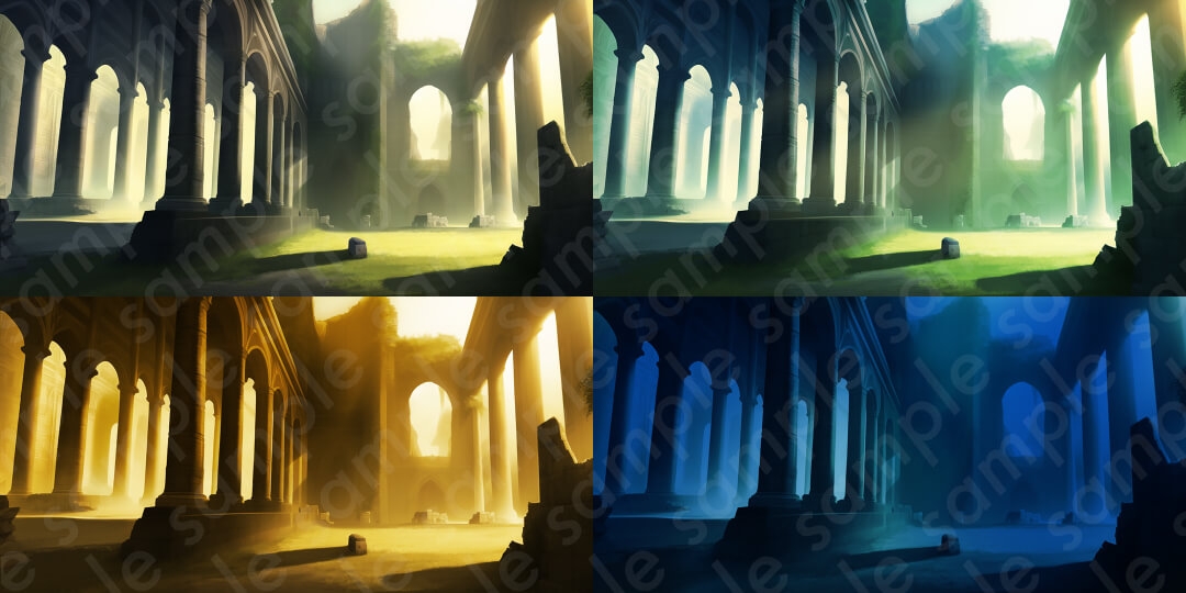 【背景素材6種セット】ファンタジー系基本セットA【差分4種:朝・昼・夕・夜】