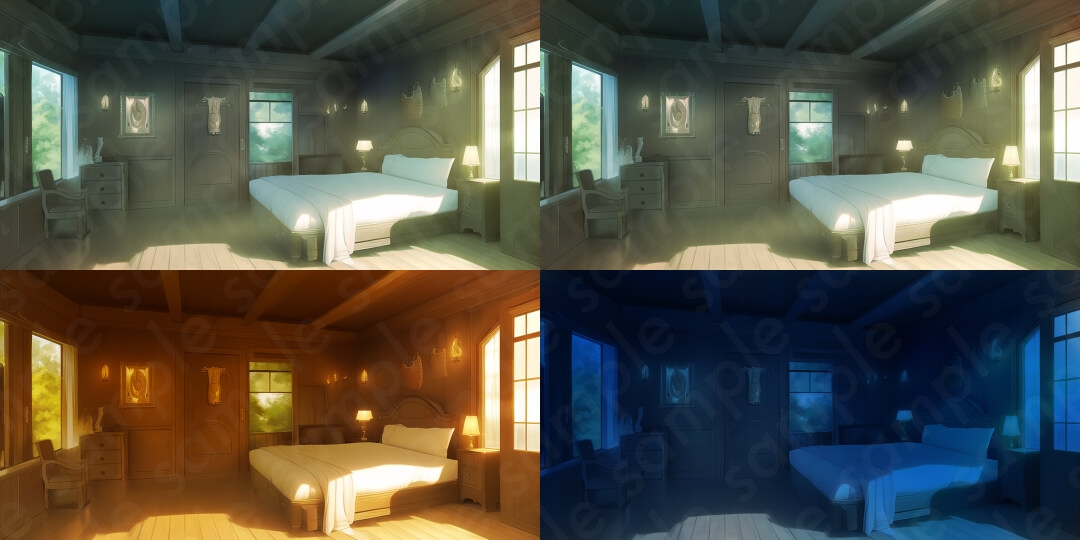 【背景素材6種セット】ファンタジー系基本セットA【差分4種:朝・昼・夕・夜】