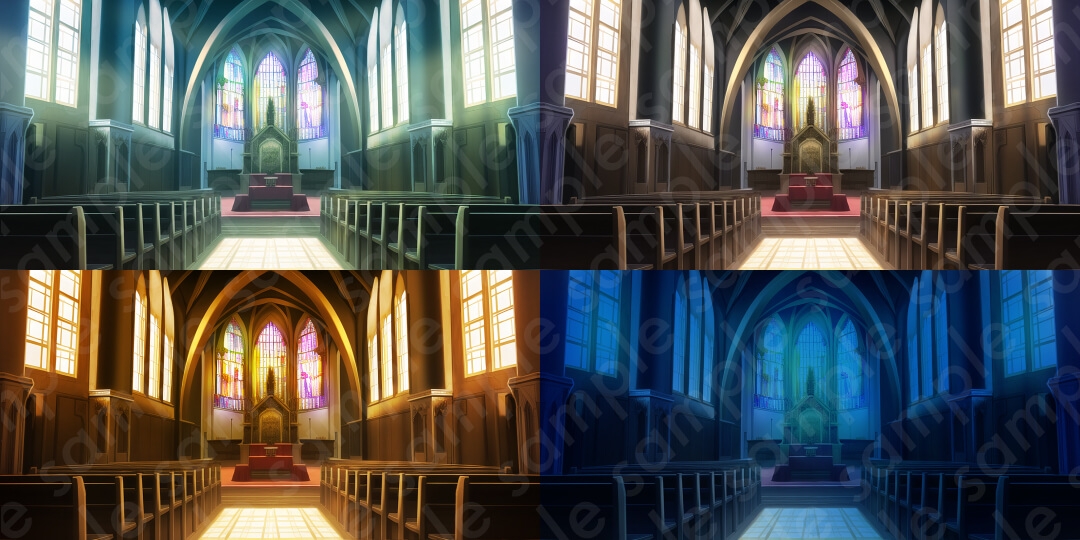 【背景素材6種セット】ファンタジー系基本セットA【差分4種:朝・昼・夕・夜】