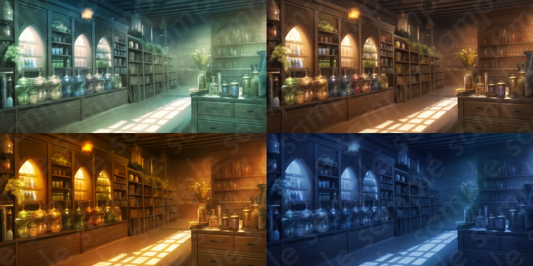 【背景素材6種セット】ファンタジー系基本セットA【差分4種:朝・昼・夕・夜】