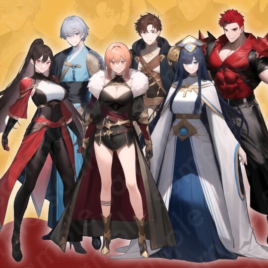 【立ち絵素材】ファンタジー系・冒険者・僧侶・格闘家_6人セット・全身表情8種+α