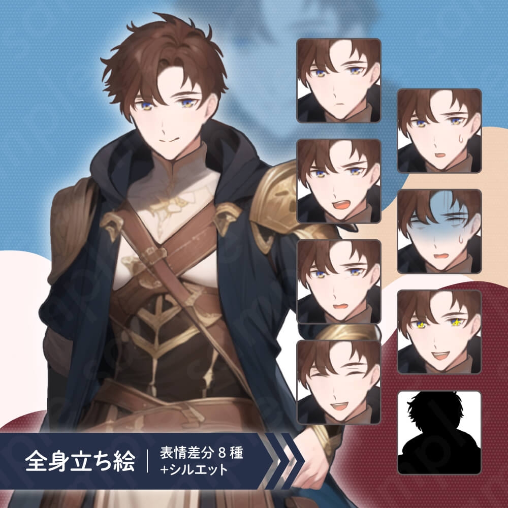 【立ち絵素材】ファンタジー系・冒険者・僧侶・格闘家_6人セット・全身表情8種+α