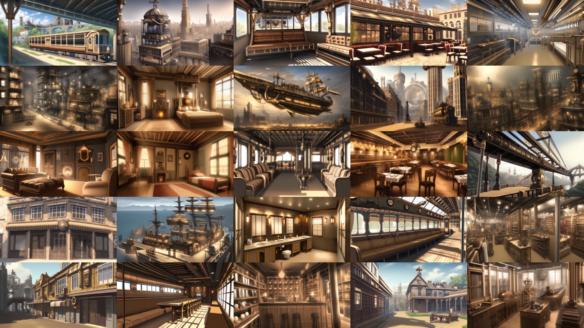 【アニメ調のスチームパンク背景】著作権フリーの高解像度画像(100枚)