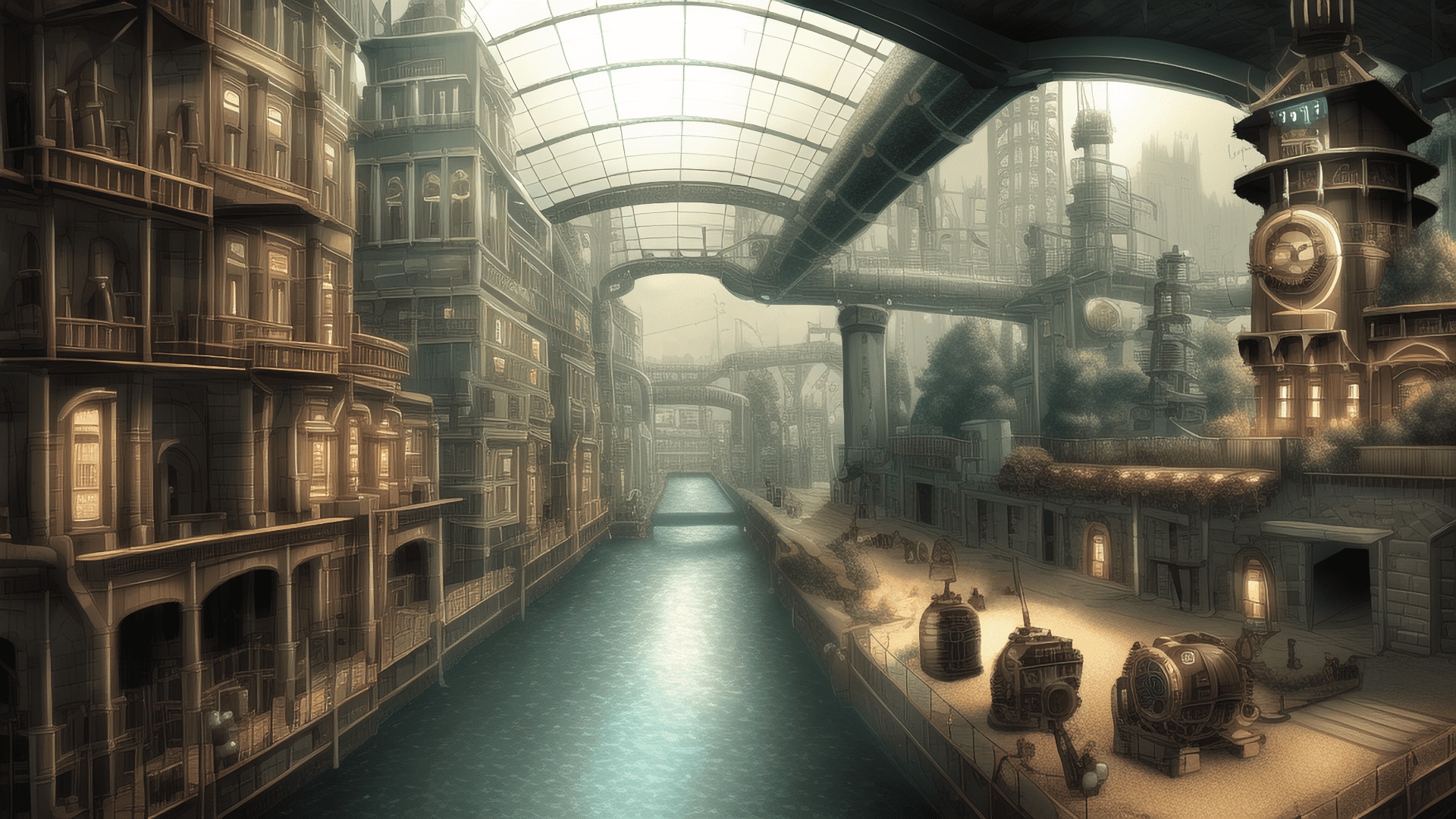 【アニメ調のスチームパンク背景】著作権フリーの高解像度画像(100枚)