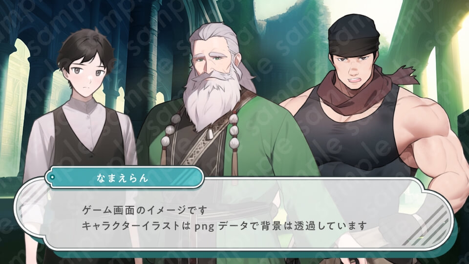 【立ち絵素材6人セット】ファンタジーモブキャラセットA・村人・村長・シスター・兵士・盗賊・全身表情3種