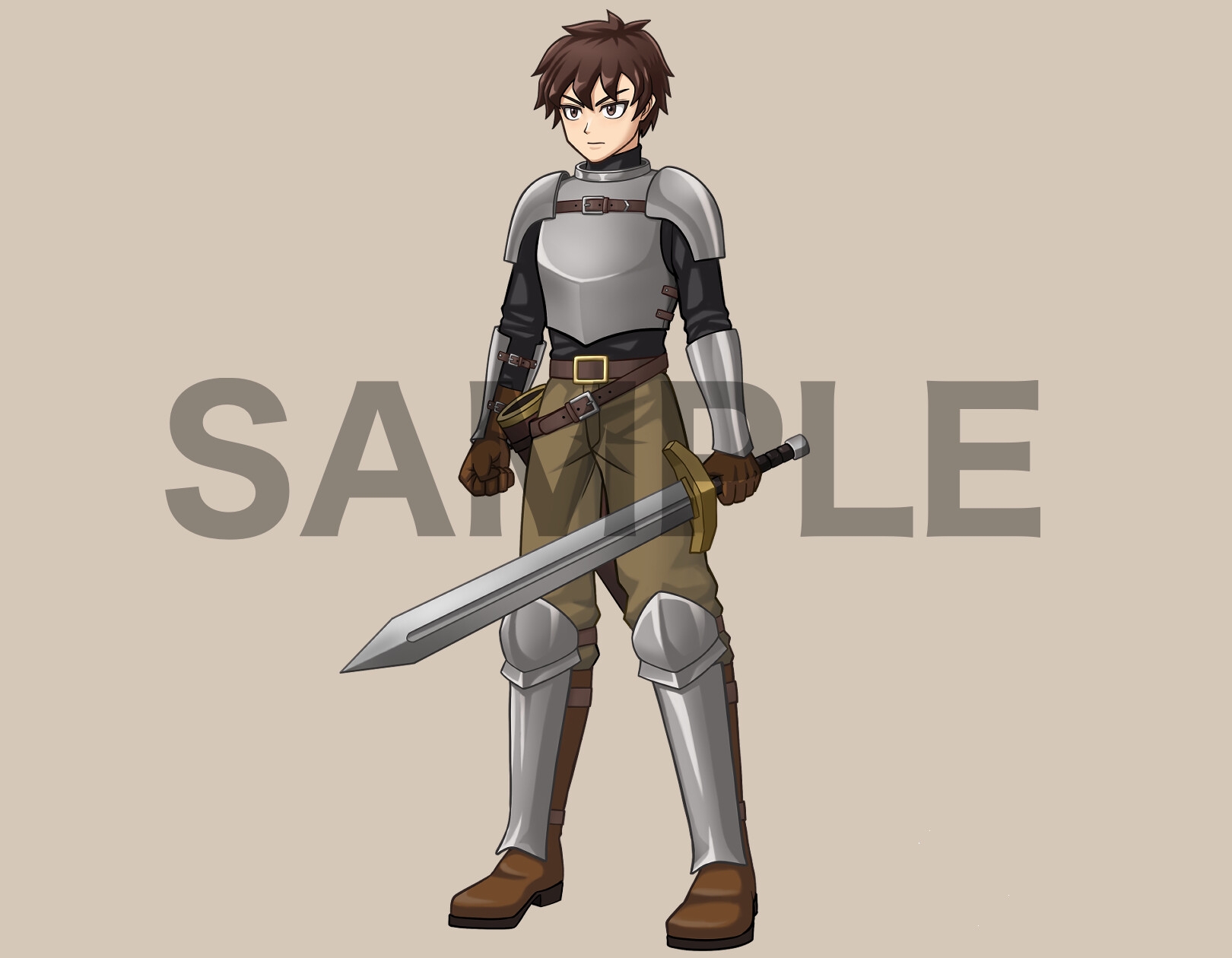 立ち絵素材、騎士になった村の青年、剣を装備した軽装鎧の男、C07