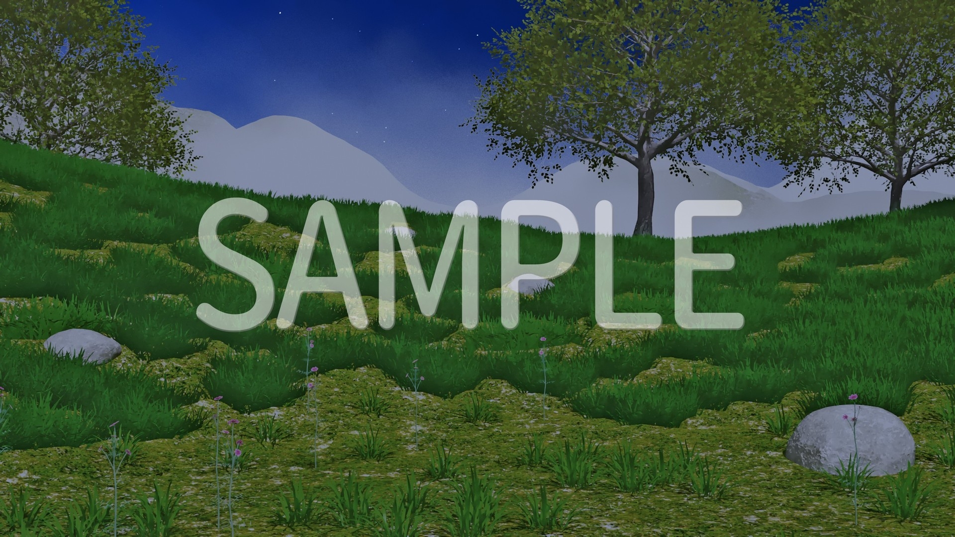 CG背景素材 山に囲まれた草原 1