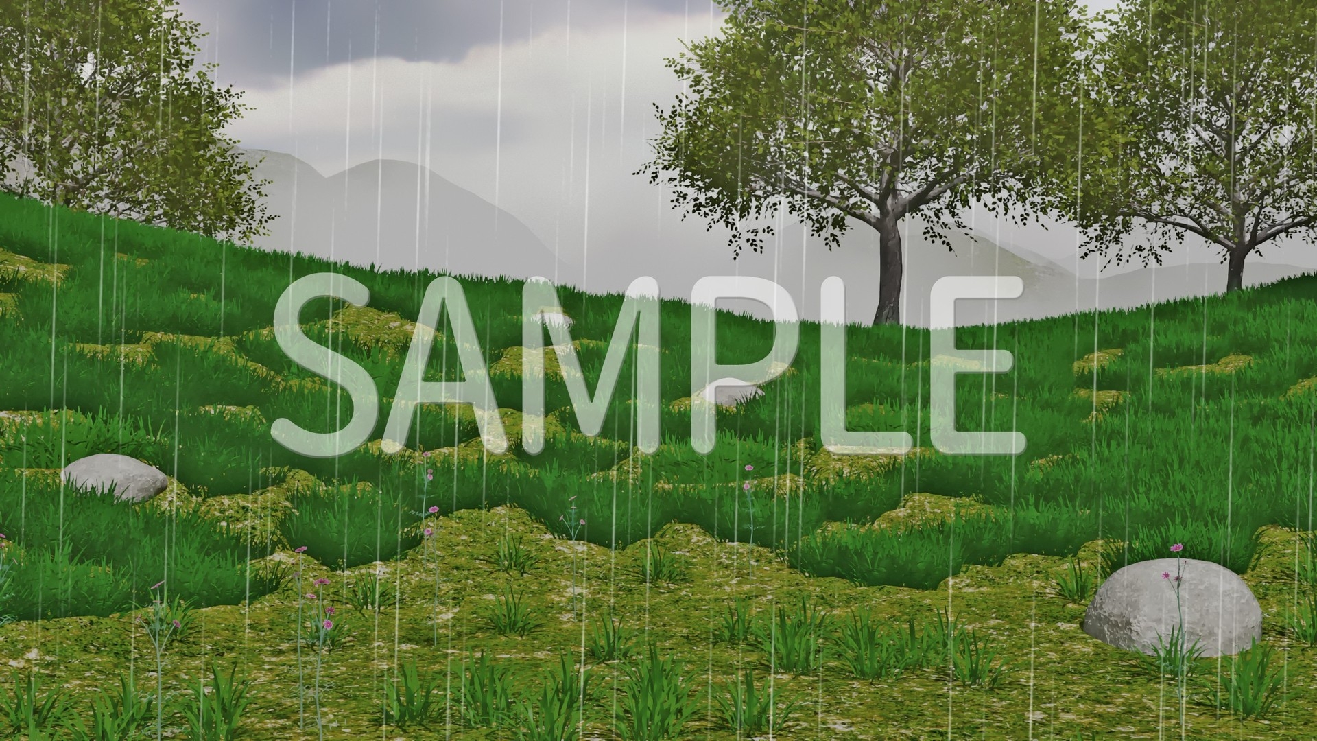 CG背景素材 山に囲まれた草原 1