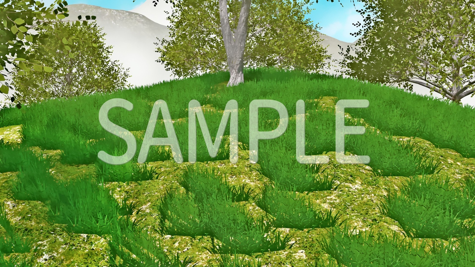 CG背景素材 山に囲まれた草原 2