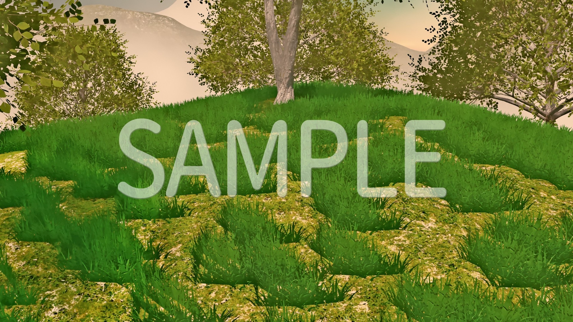 CG背景素材 山に囲まれた草原 2