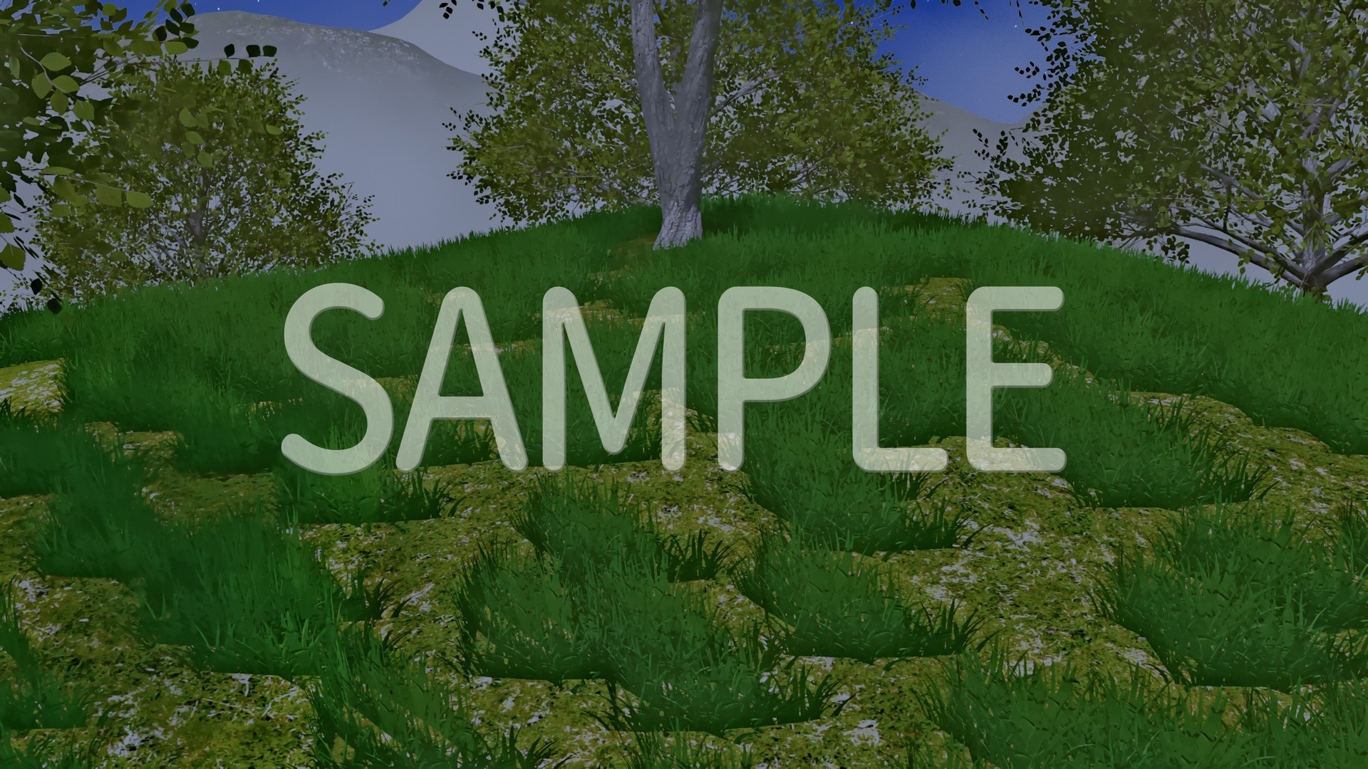 CG背景素材 山に囲まれた草原 2