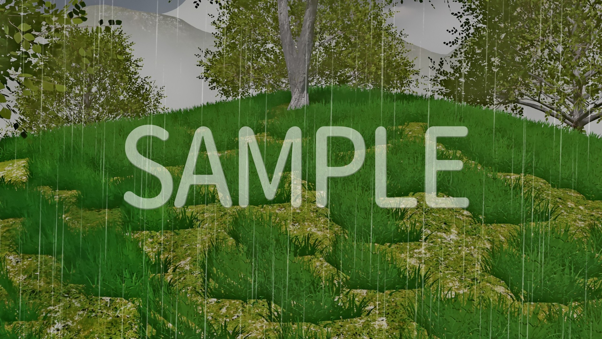 CG背景素材 山に囲まれた草原 2