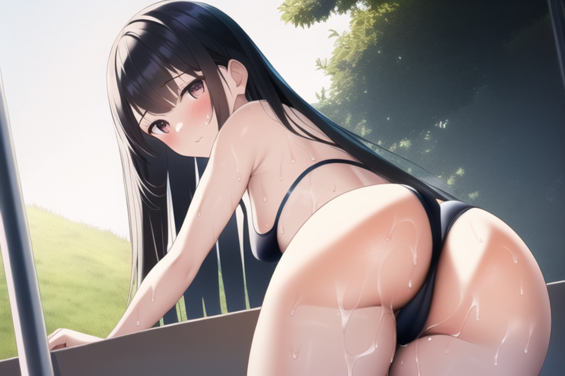 黒髪ロング水着エロCG集