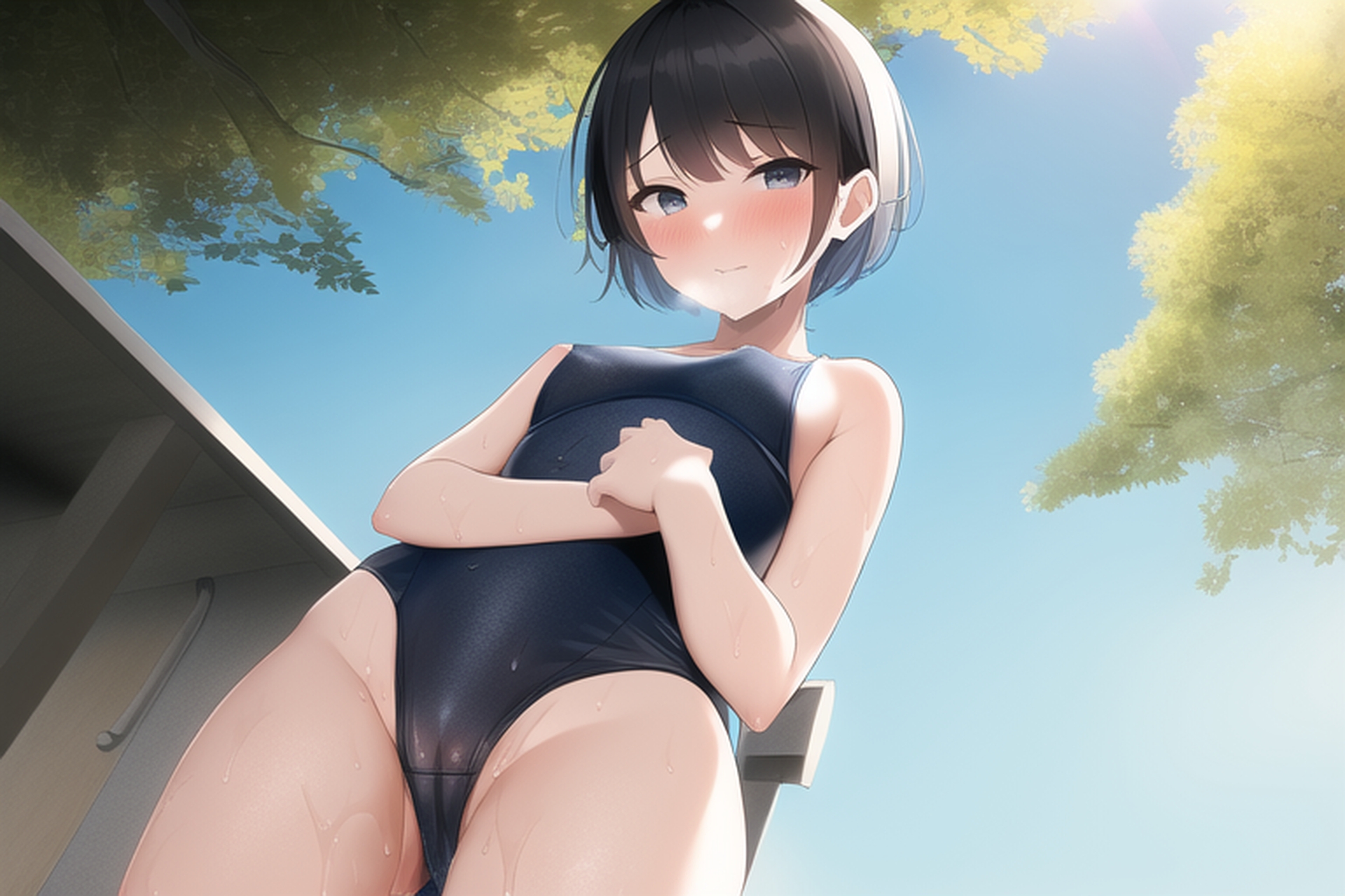 黒髪ショート水着エロCG集