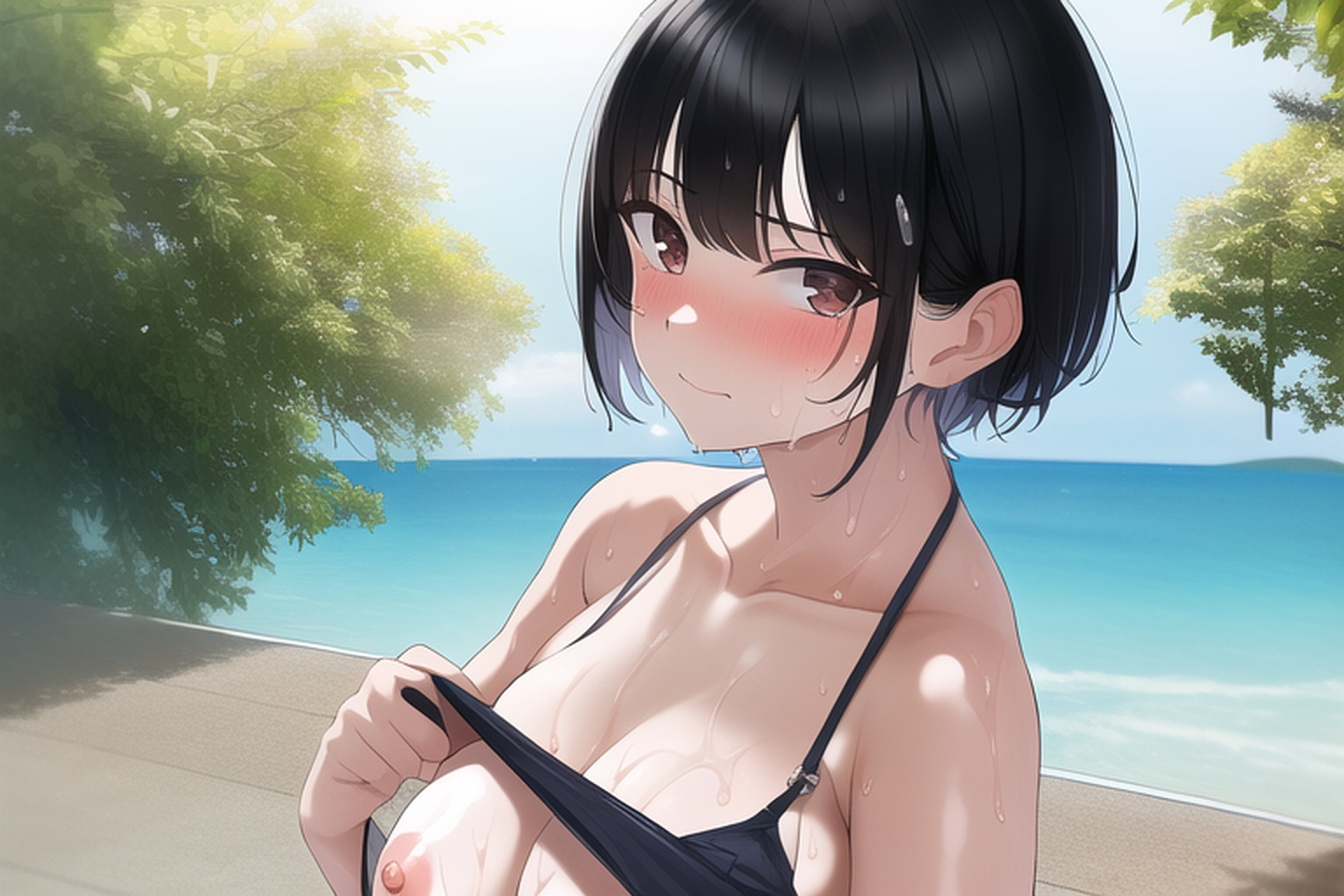 黒髪ショート水着エロCG集