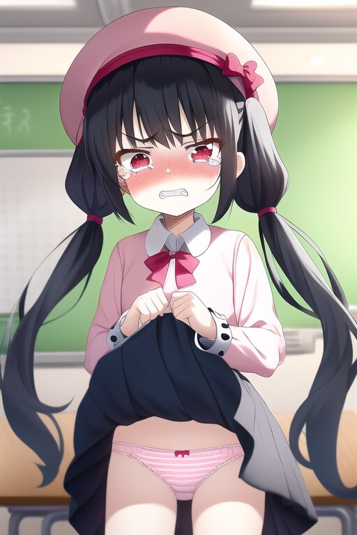 罰ゲームはスカートたくし上げ?! 黒髪ツインテールちゃん、金髪ツインテールちゃん編