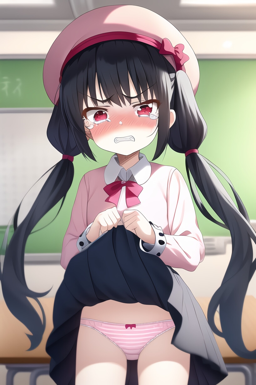 罰ゲームはスカートたくし上げ?! 黒髪ツインテールちゃん、金髪ツインテールちゃん編