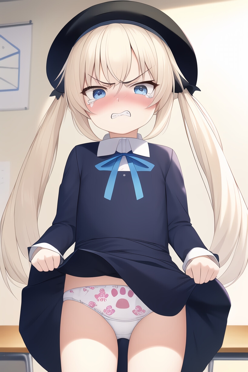 罰ゲームはスカートたくし上げ?! 黒髪ツインテールちゃん、金髪ツインテールちゃん編