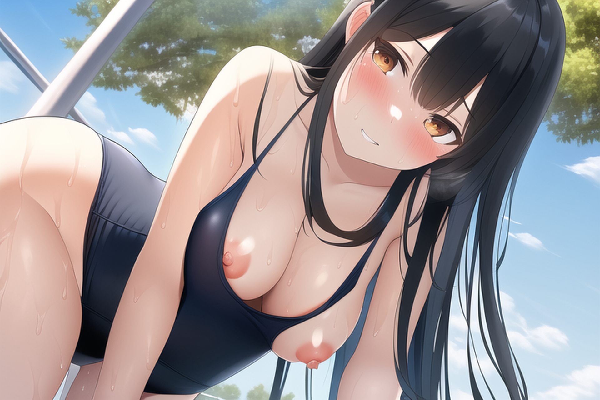 黒髪ロングスク水エロCG集