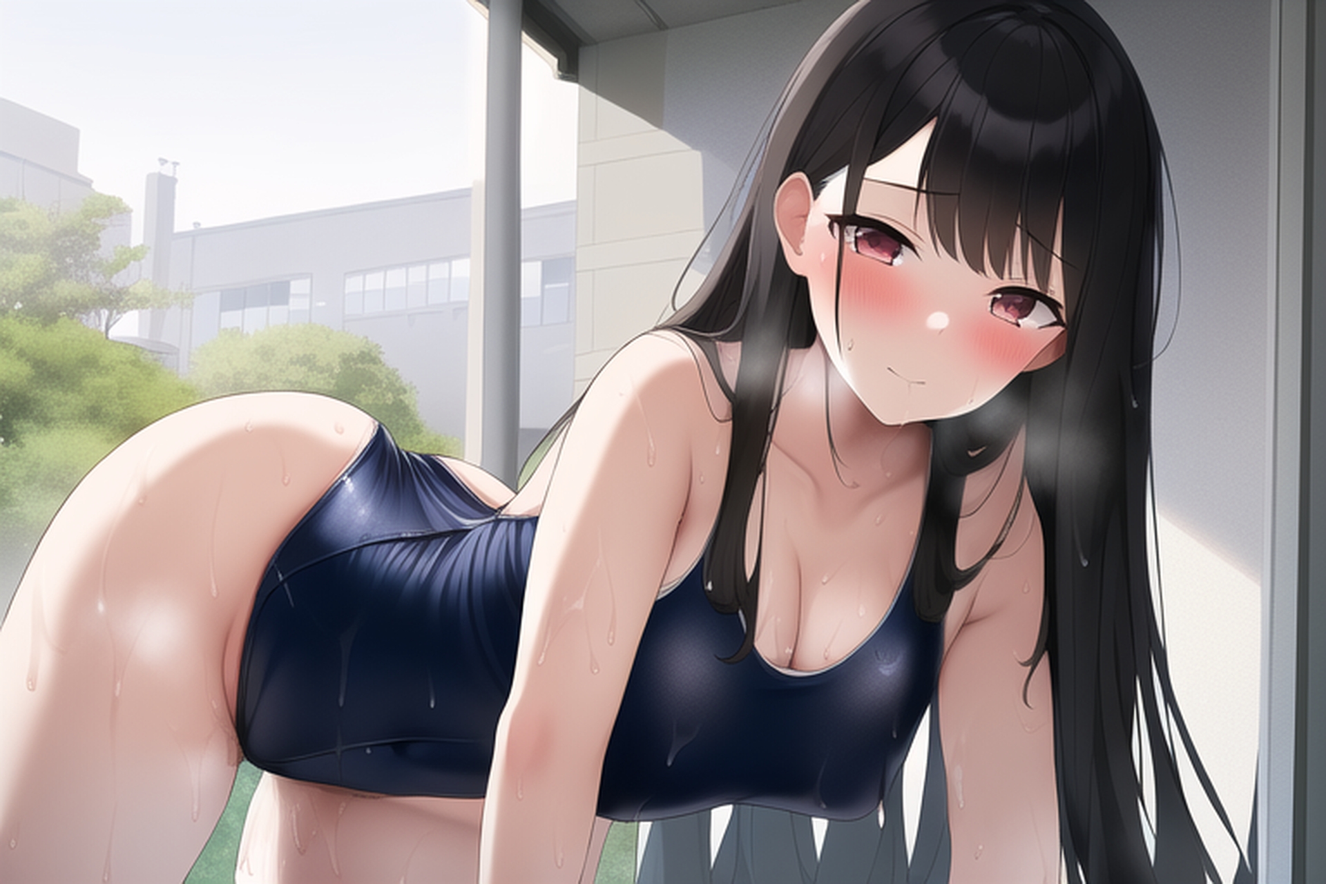 黒髪ロングスク水エロCG集