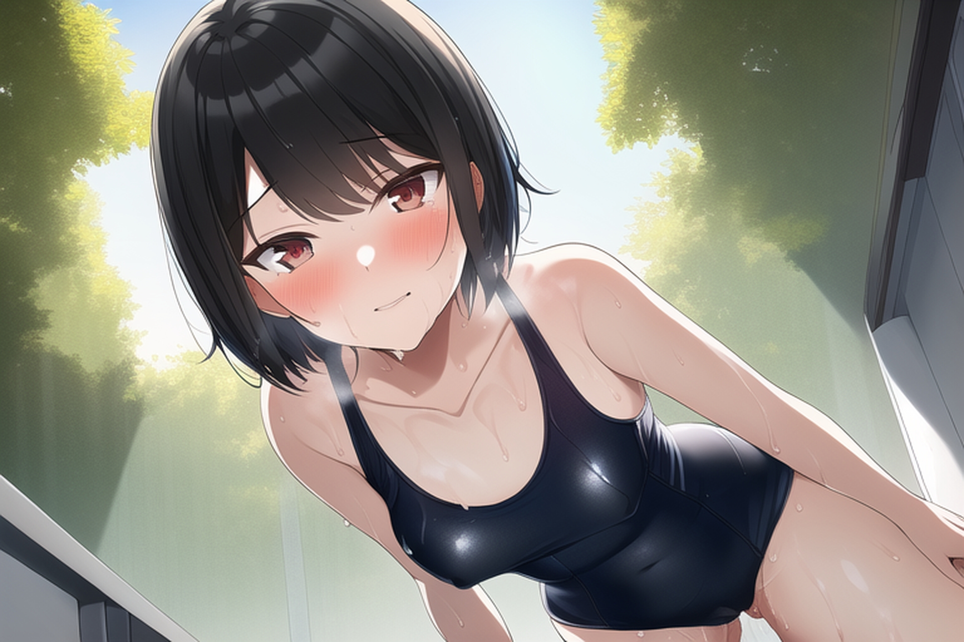 黒髪ショートスク水エロCG集