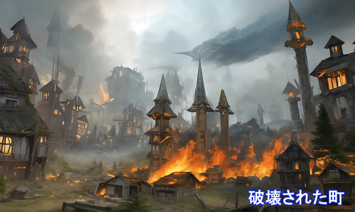 異世界イラスト素材 「破壊された町」