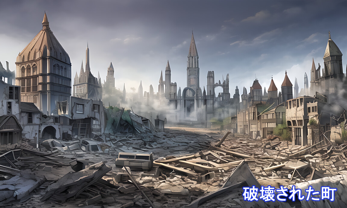異世界イラスト素材 「破壊された町」