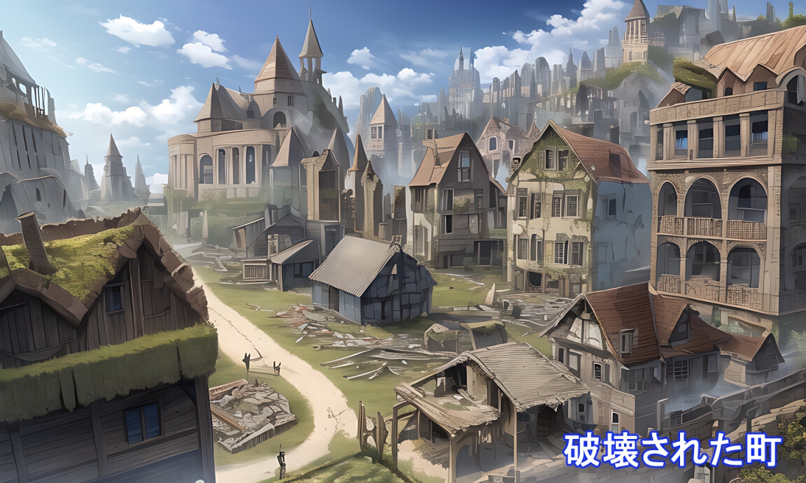 異世界イラスト素材 「破壊された町」