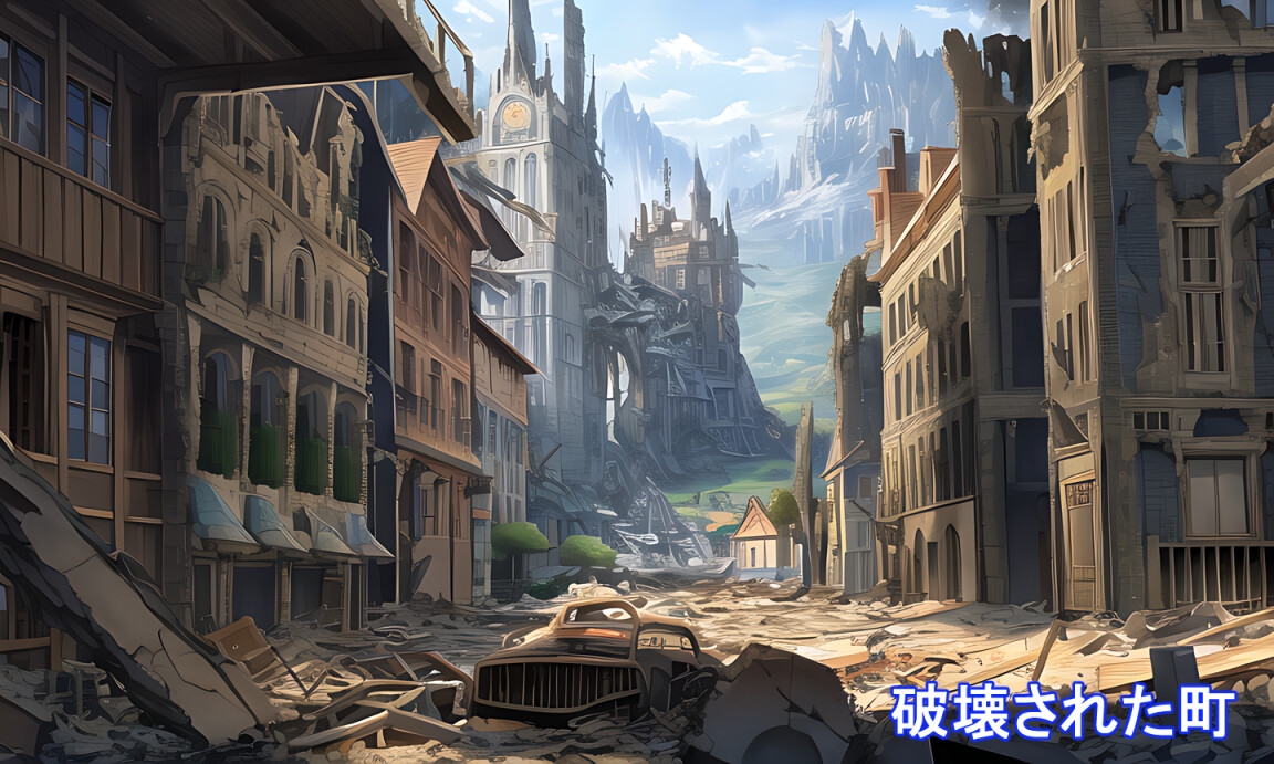 異世界イラスト素材 「破壊された町」