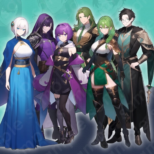 【立ち絵素材】ファンタジー系・魔法使い・盗賊・射手_6人セット・全身表情9種+α