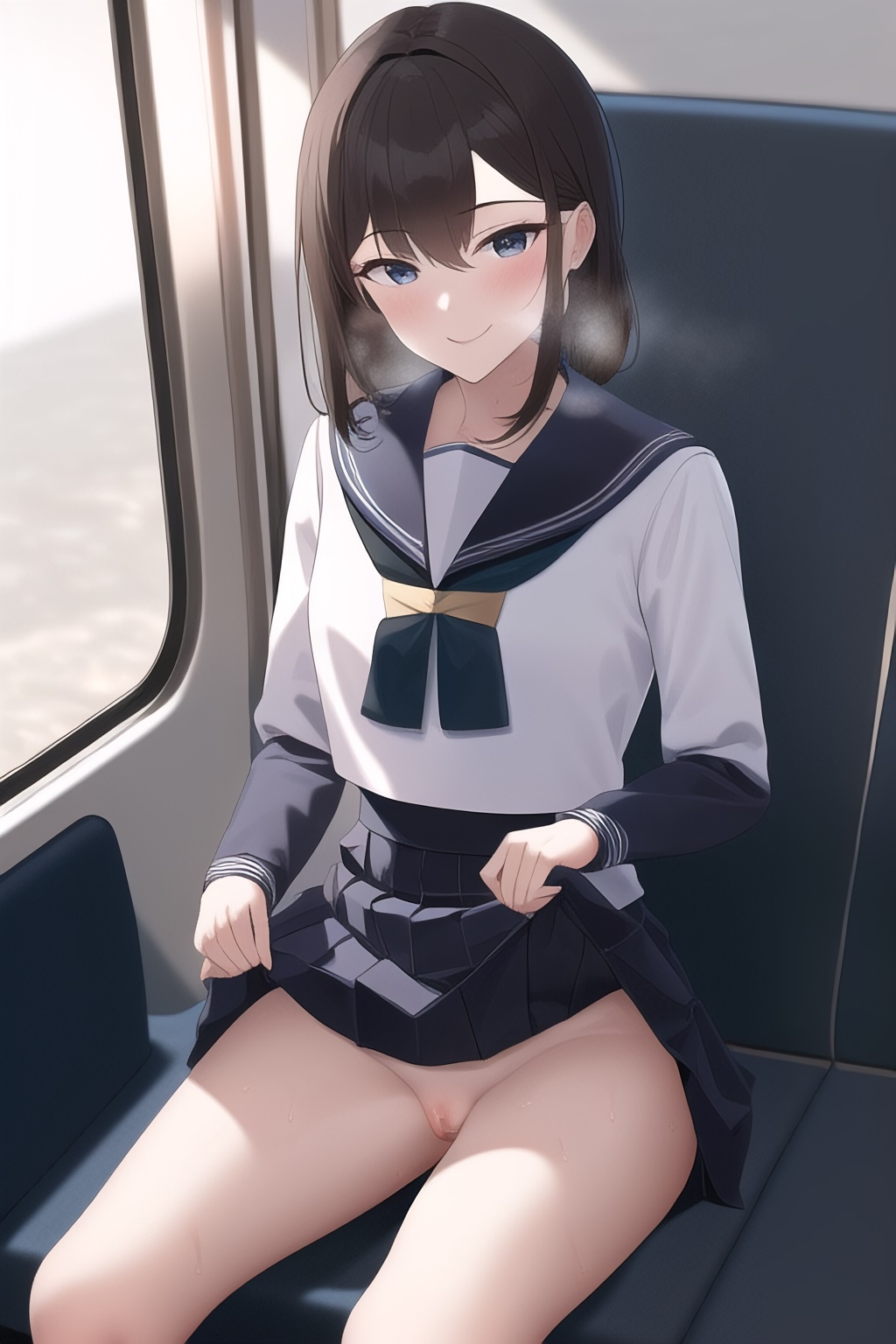 電車で俺の前の娘がお〇んこ見せてくる〜セーラー少女編〜