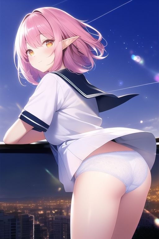 ピンク髪エルフの下着イラスト集
