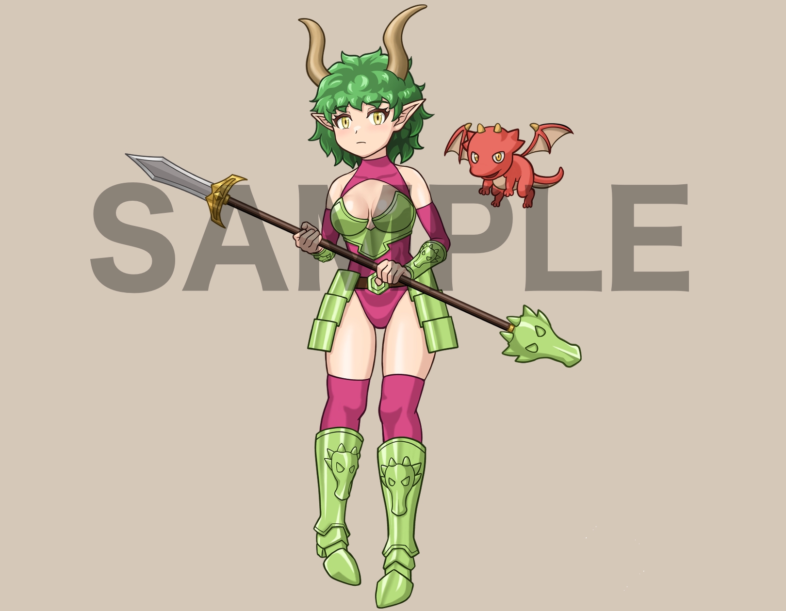 立ち絵素材、竜族の女騎士と、ちびドラゴン、C15