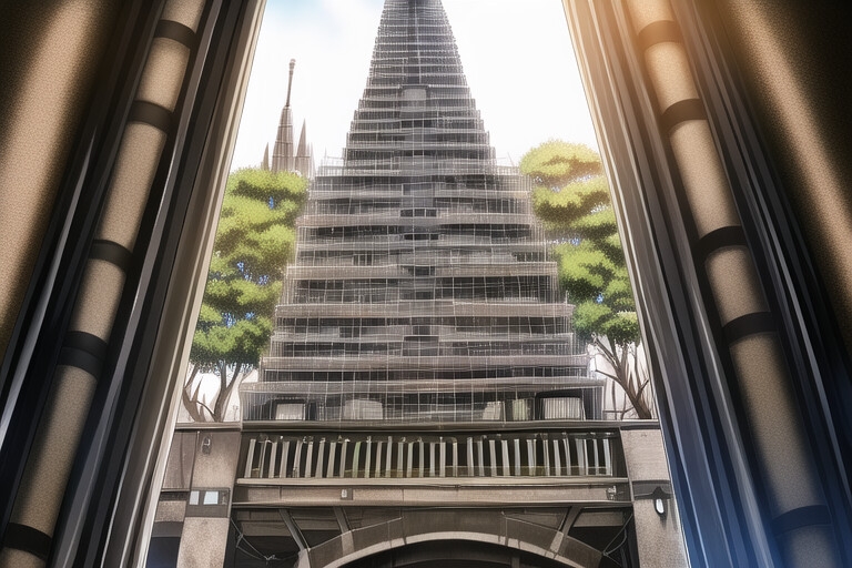 積み上げられたものを見上げて