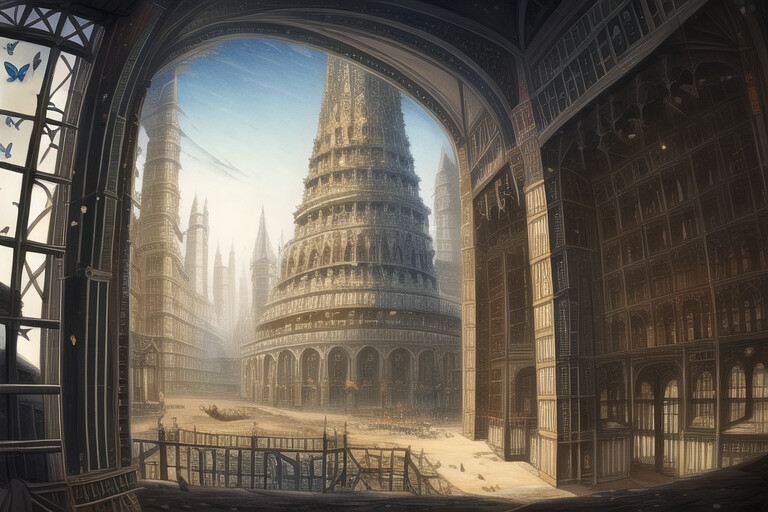 積み上げられたものを見上げて