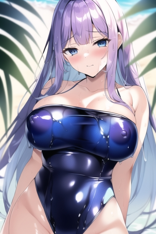 光沢スク水を着た巨乳お姉さん