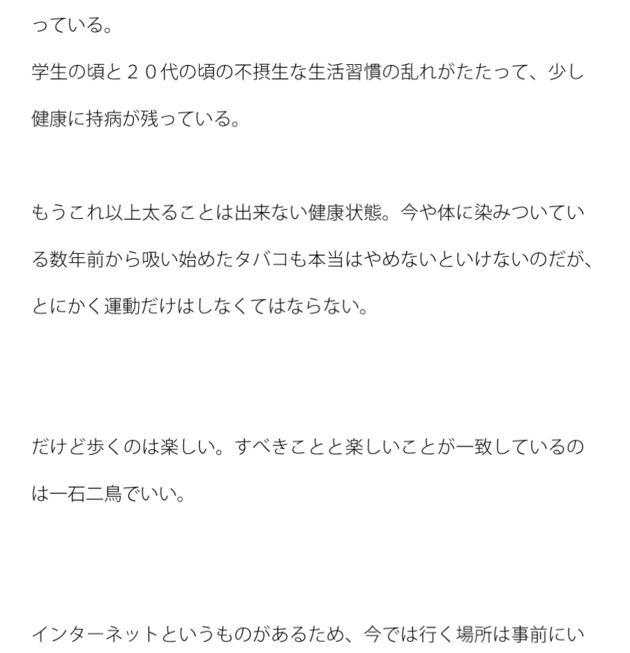 ウォーキングへ行く場所探し