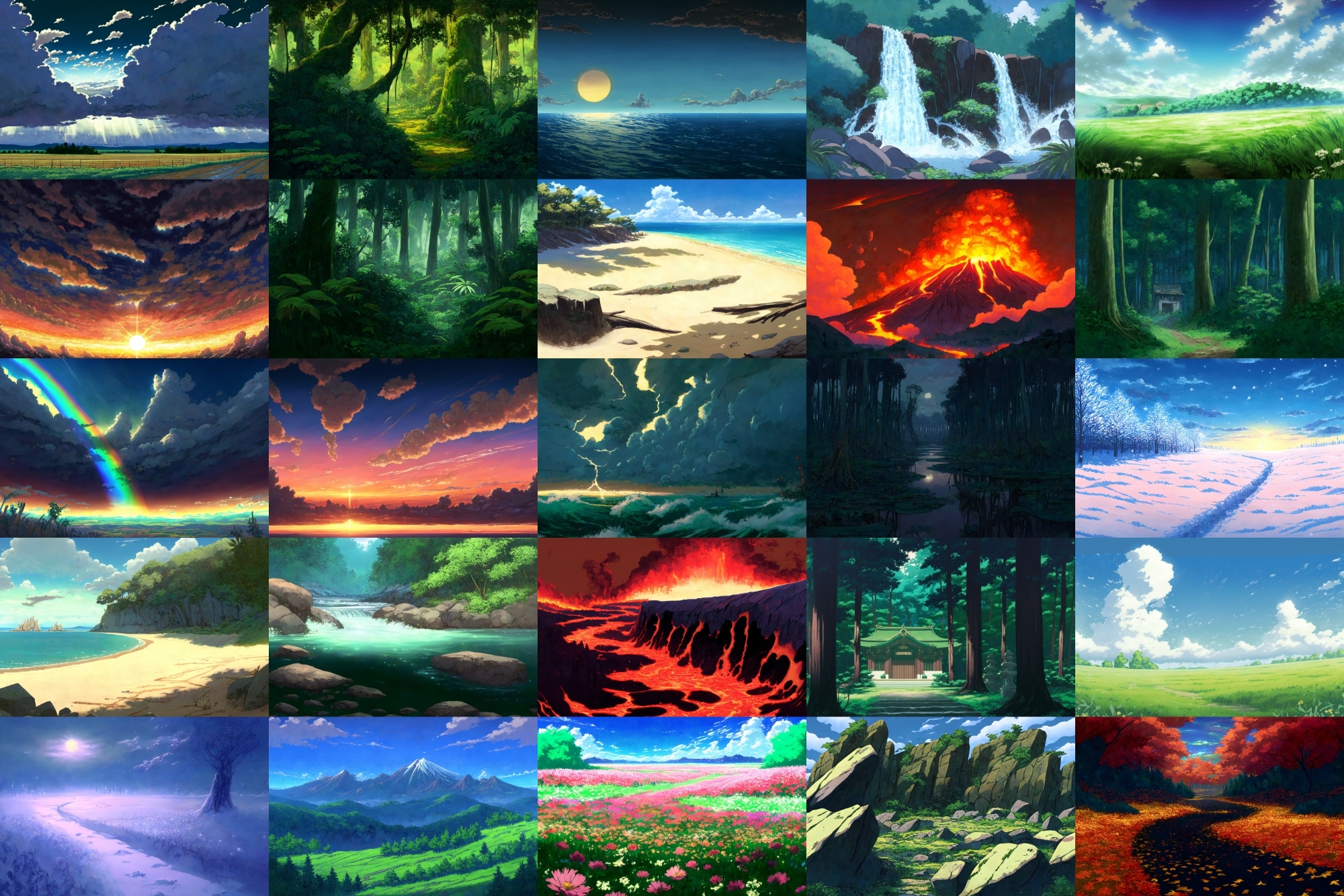 【アニメ映画風の自然系背景】著作権フリーの高解像度画像(100枚)