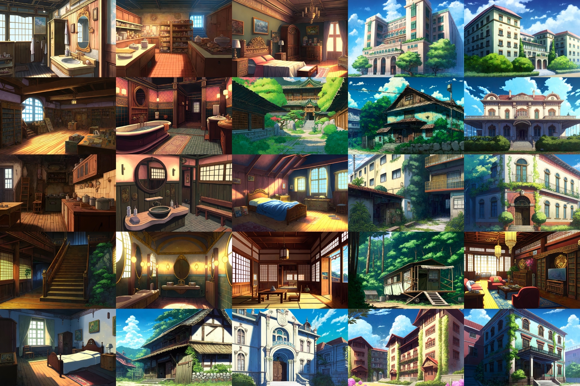 【アニメ映画風の家や室内の背景】著作権フリーの高解像度画像(100枚)