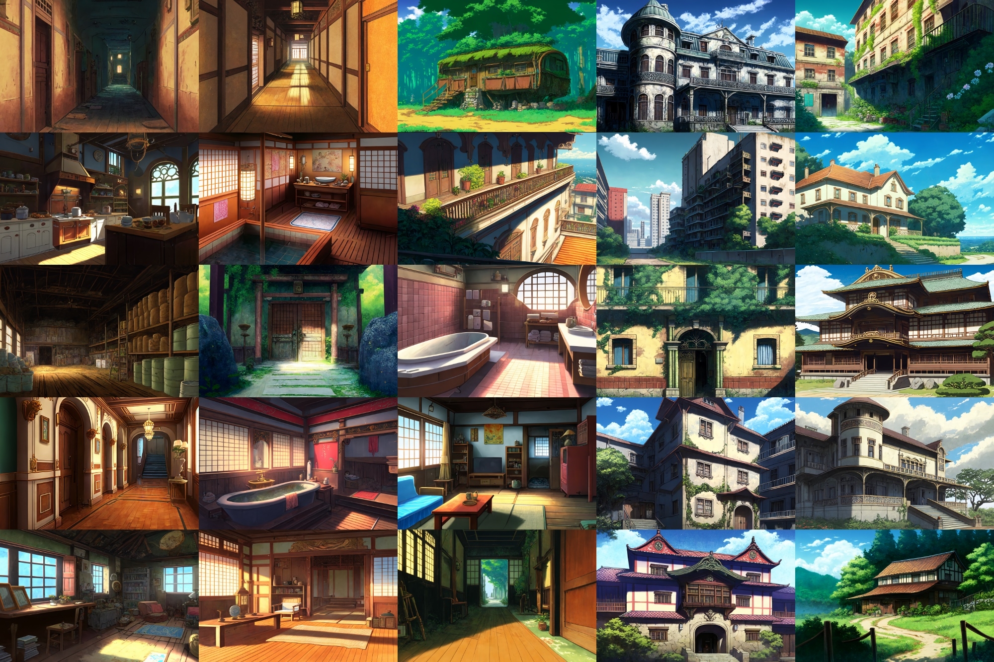 【アニメ映画風の家や室内の背景】著作権フリーの高解像度画像(100枚)