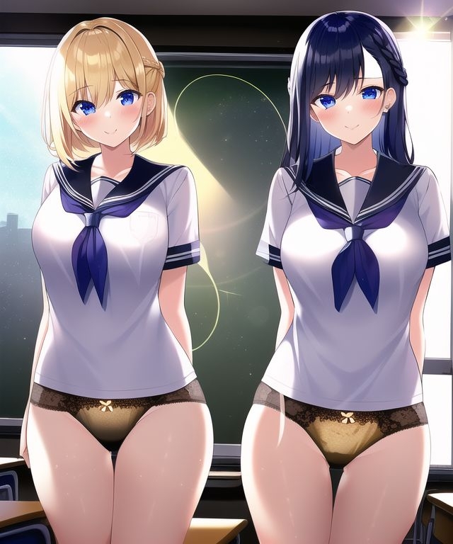 女子二人の下着イラスト集