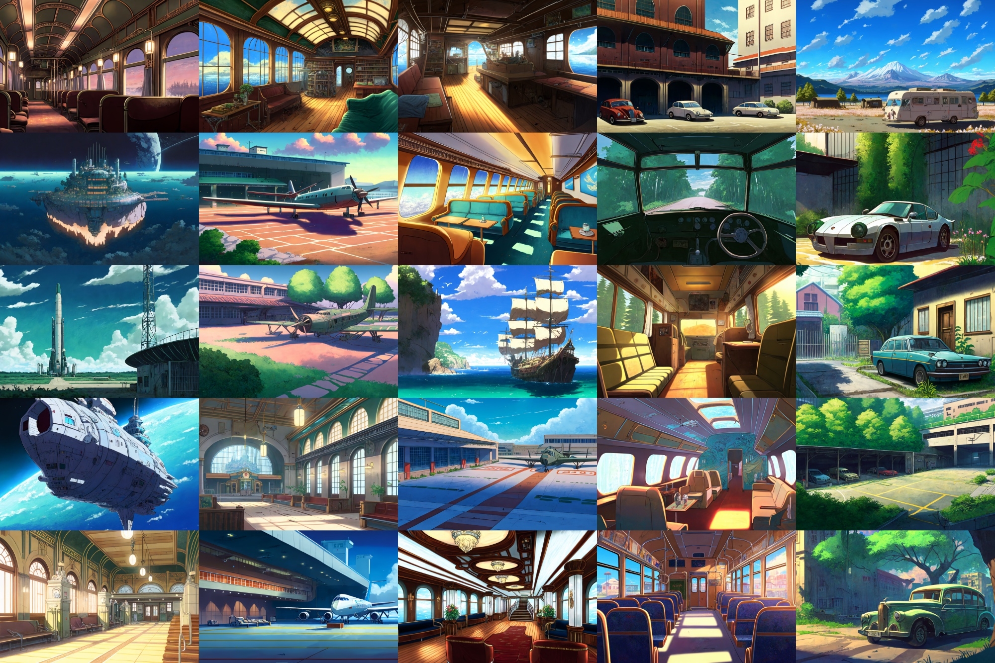 【アニメ映画風の乗り物系の背景】著作権フリーの高解像度画像(100枚)