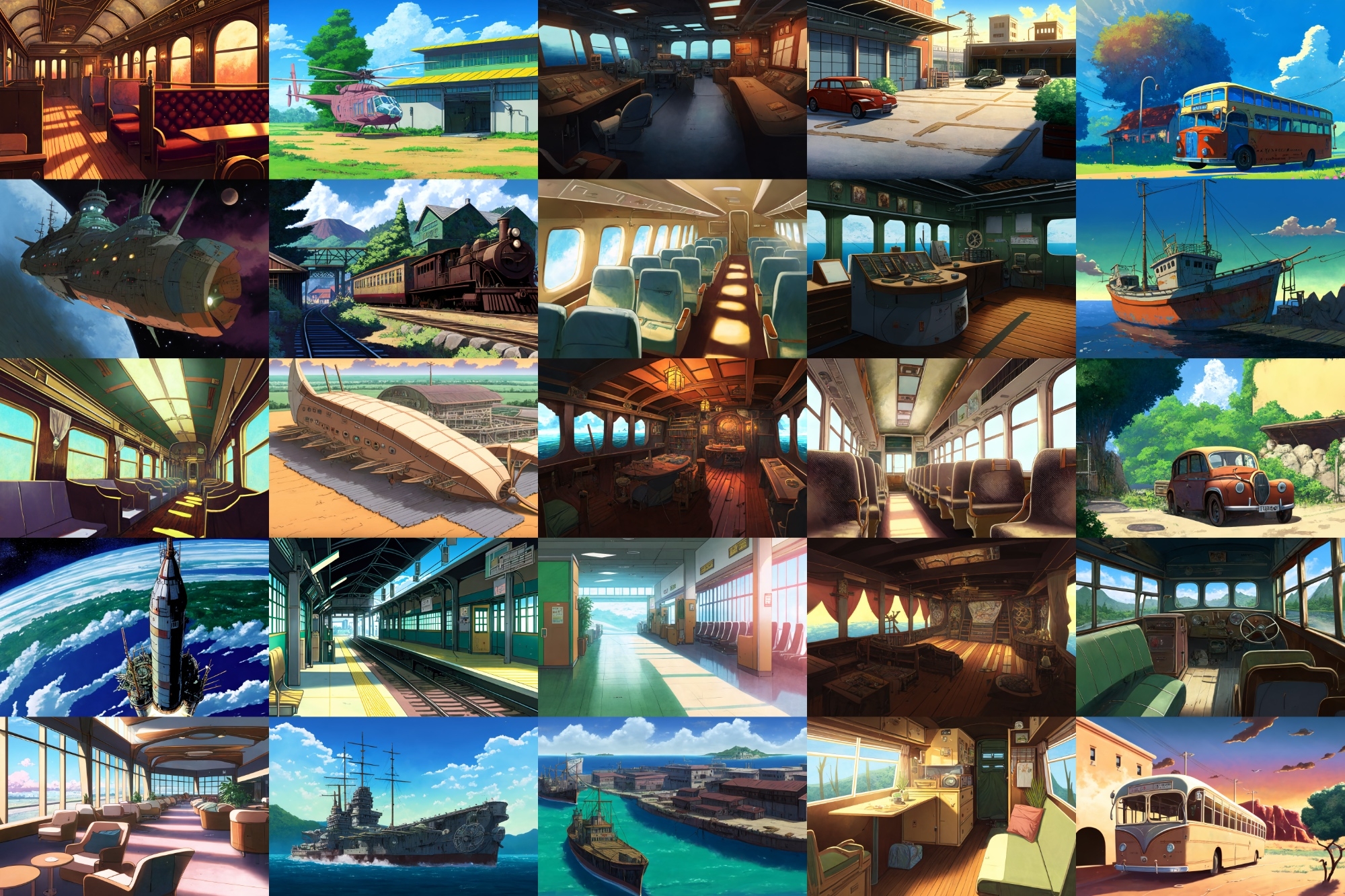 【アニメ映画風の乗り物系の背景】著作権フリーの高解像度画像(100枚)