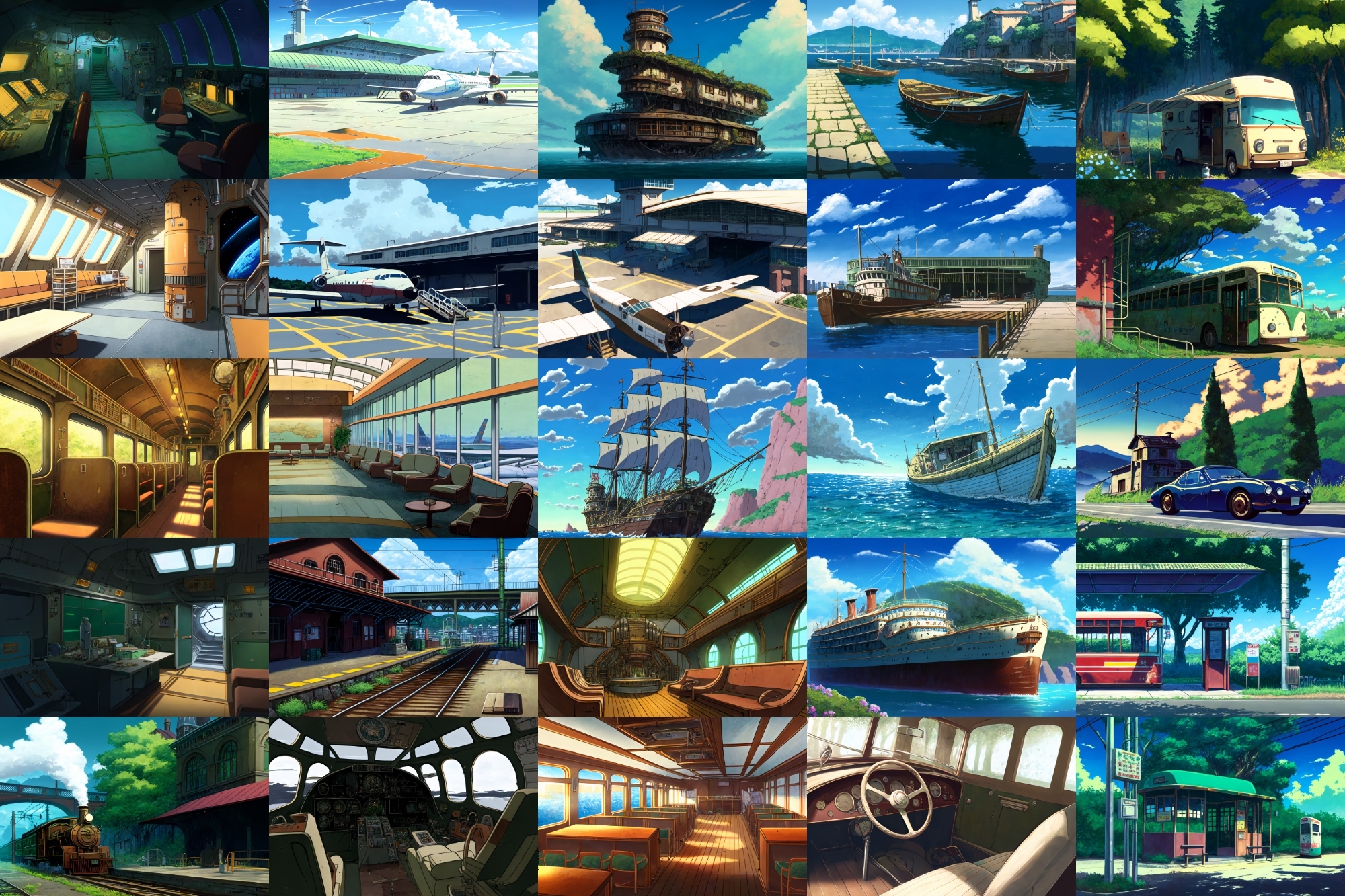 【アニメ映画風の乗り物系の背景】著作権フリーの高解像度画像(100枚)