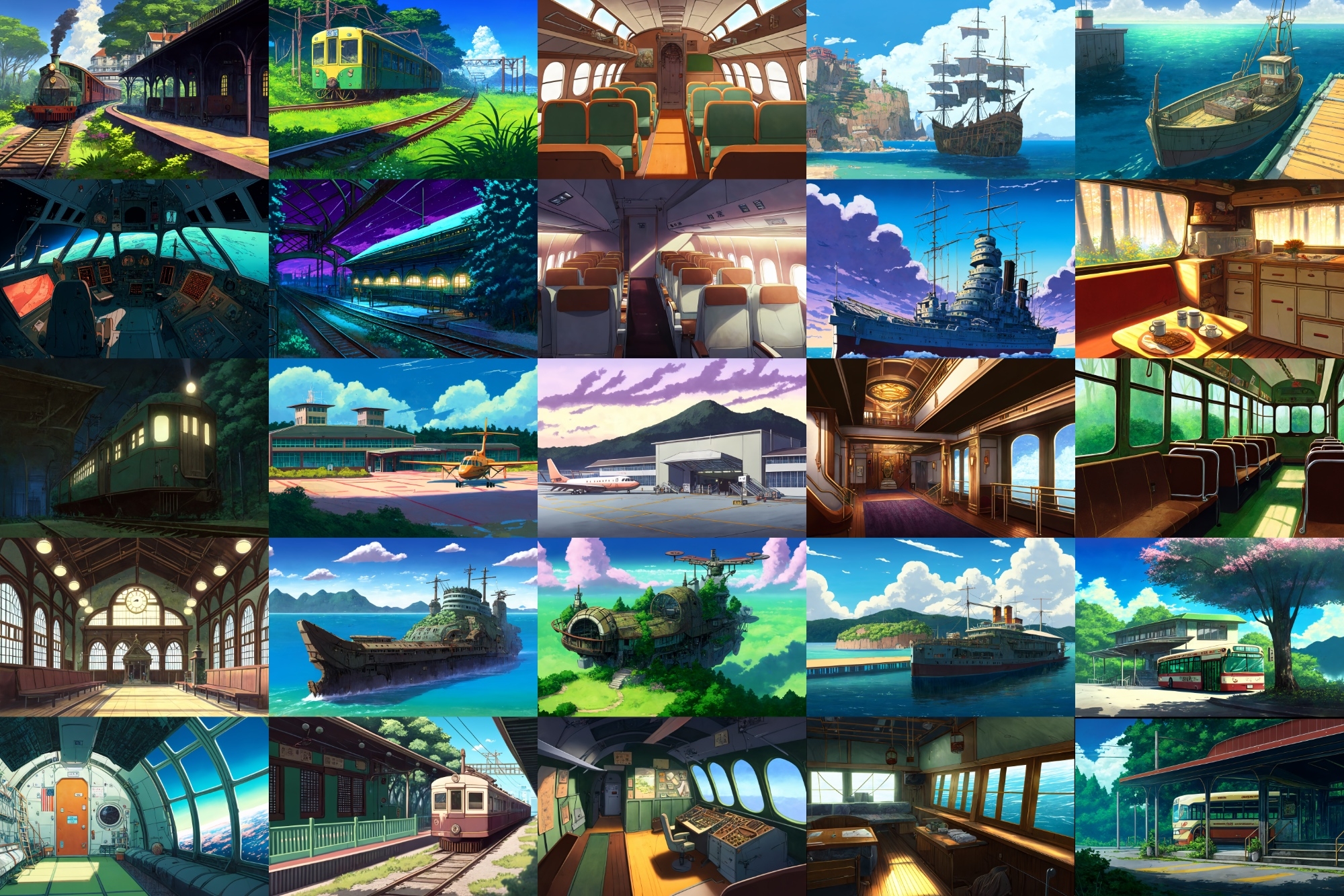 【アニメ映画風の乗り物系の背景】著作権フリーの高解像度画像(100枚)