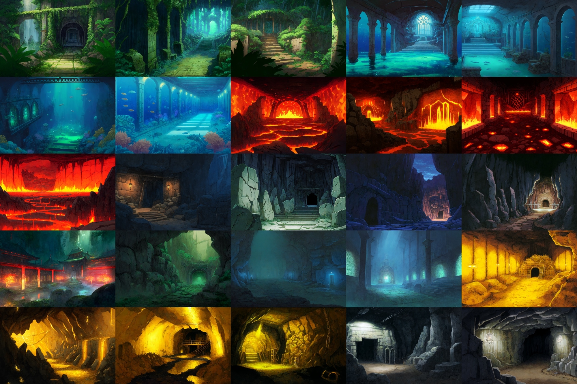 【アニメ映画風のダンジョン背景】著作権フリーの高解像度画像(100枚)