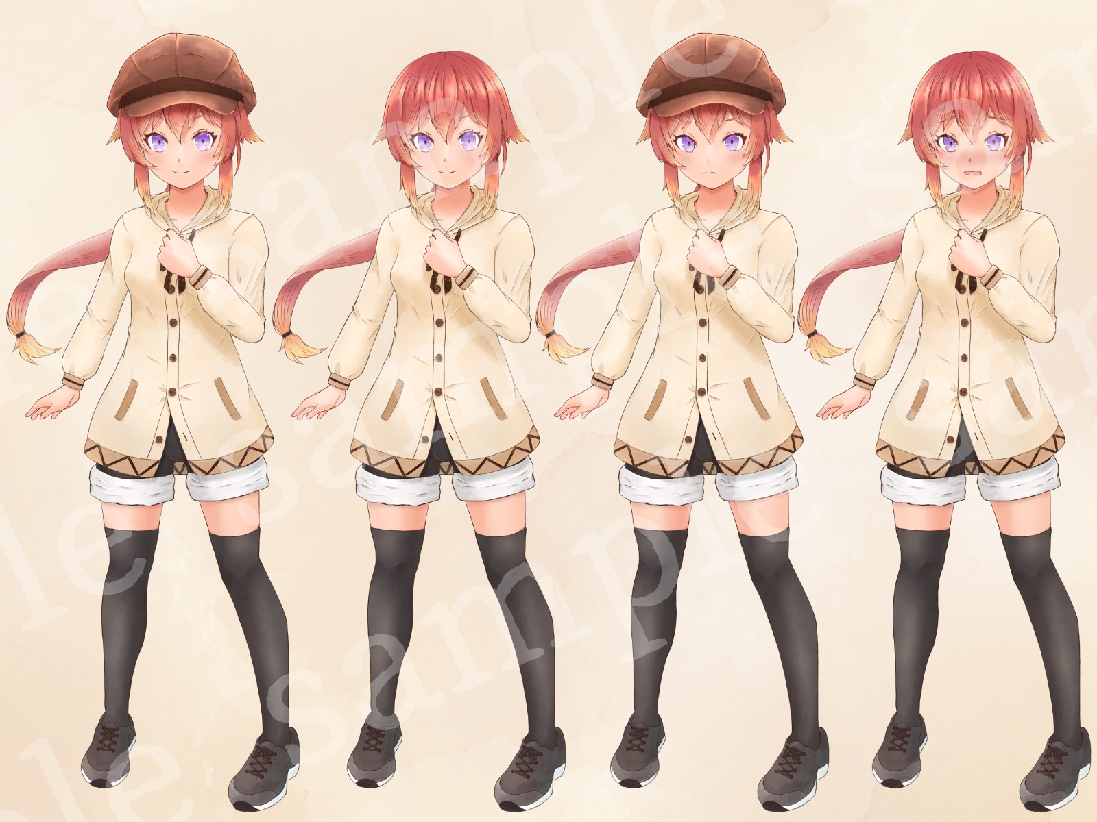 全身立ち絵素材・女性1(表情全8種・衣装2種)