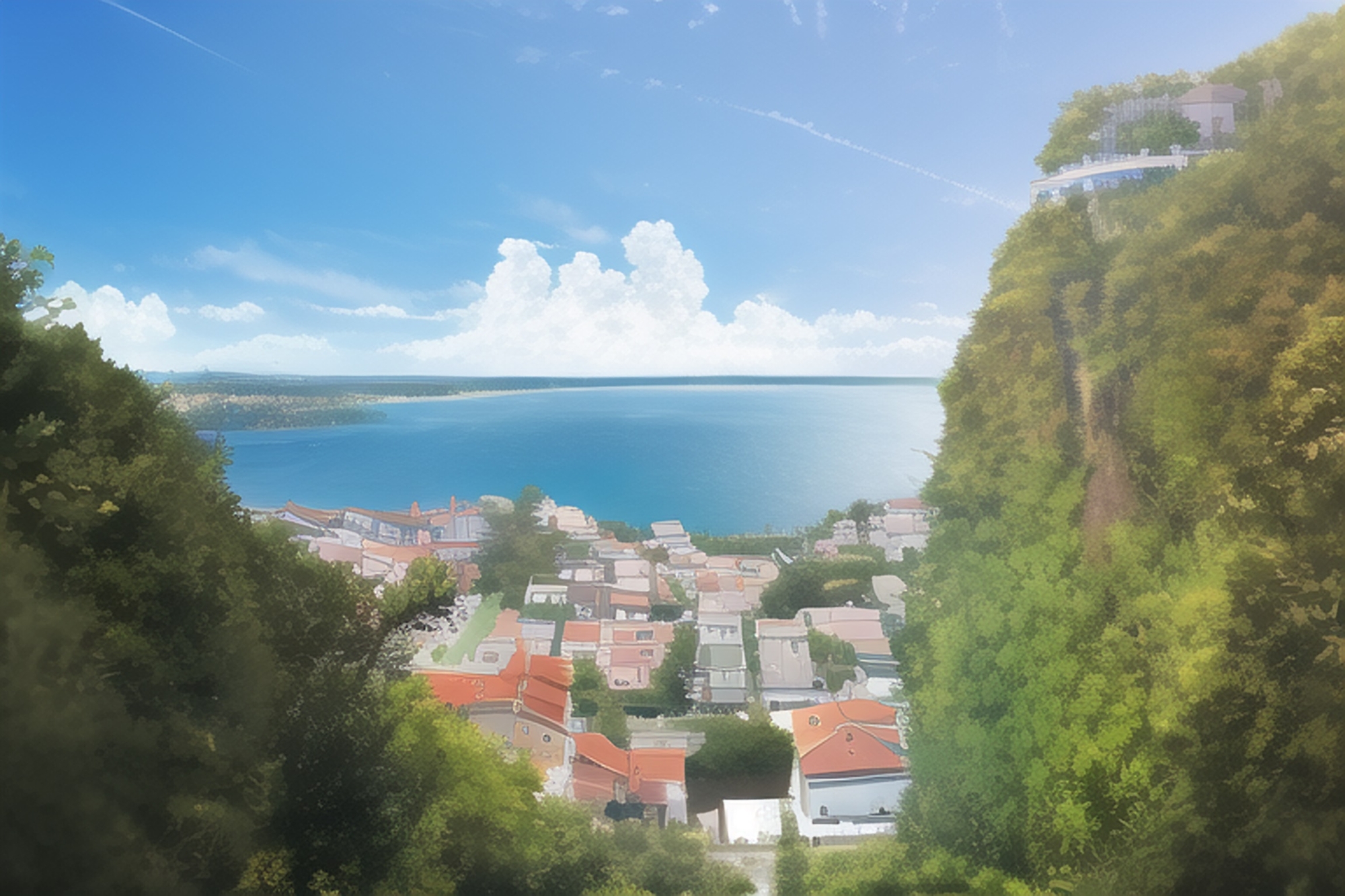 海辺の街の風景画素材集