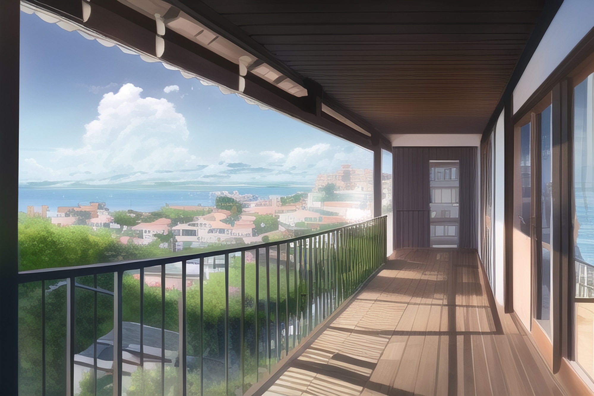 海辺の街の風景画素材集