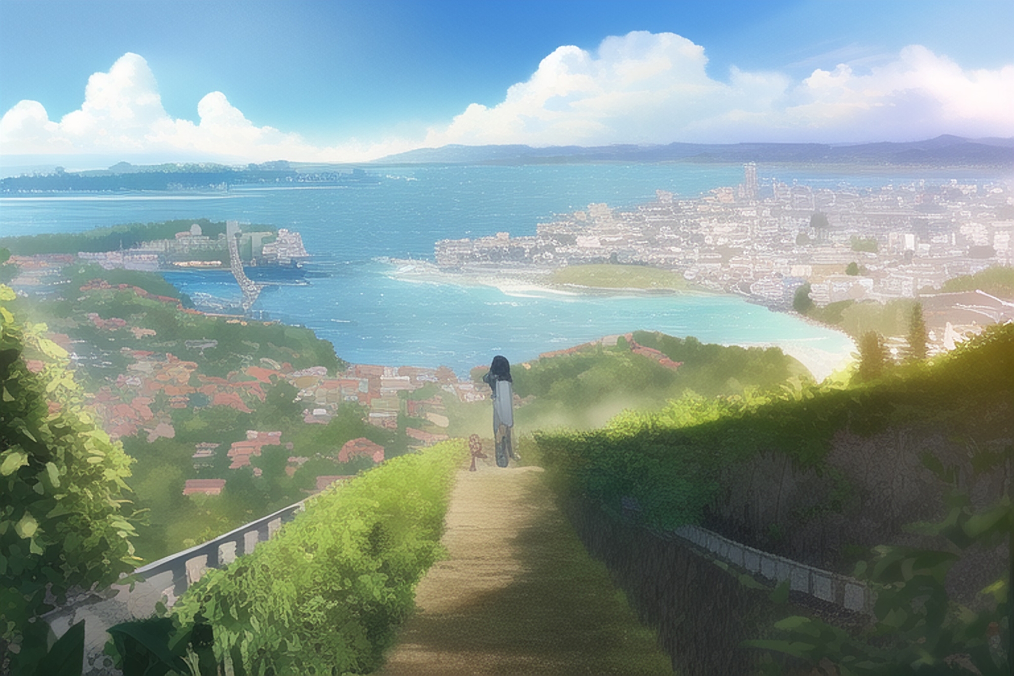 海辺の街の風景画素材集